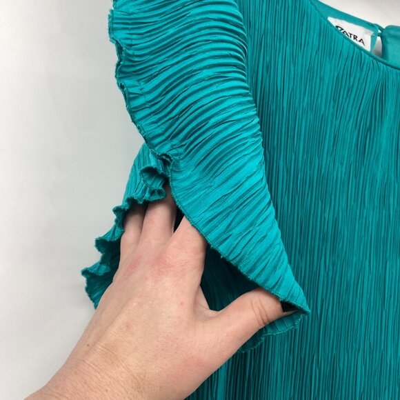 Vintage Patra Plisse Dress Womens 10 Tiered Layer Pleated Loose Ruffle Green - Picture 3 of 14